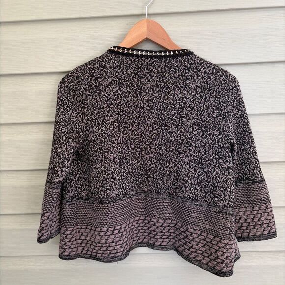 CHICO’S Black & Gold Metallic Sequin Shawnee open Cardigan Sweater Sz 0 EUC - Picture 10 of 14